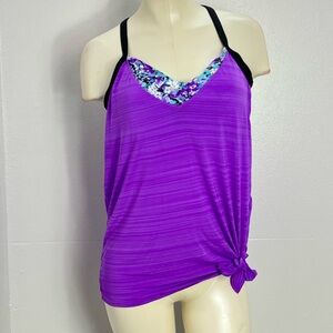 Zeroxposur Swimwear Women's Padded Purple Black Tankini Swim Top Size XL